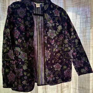 Rebecca Malone Quilted Floral Jacket Purple Cotton Open Front PXL Art Boho